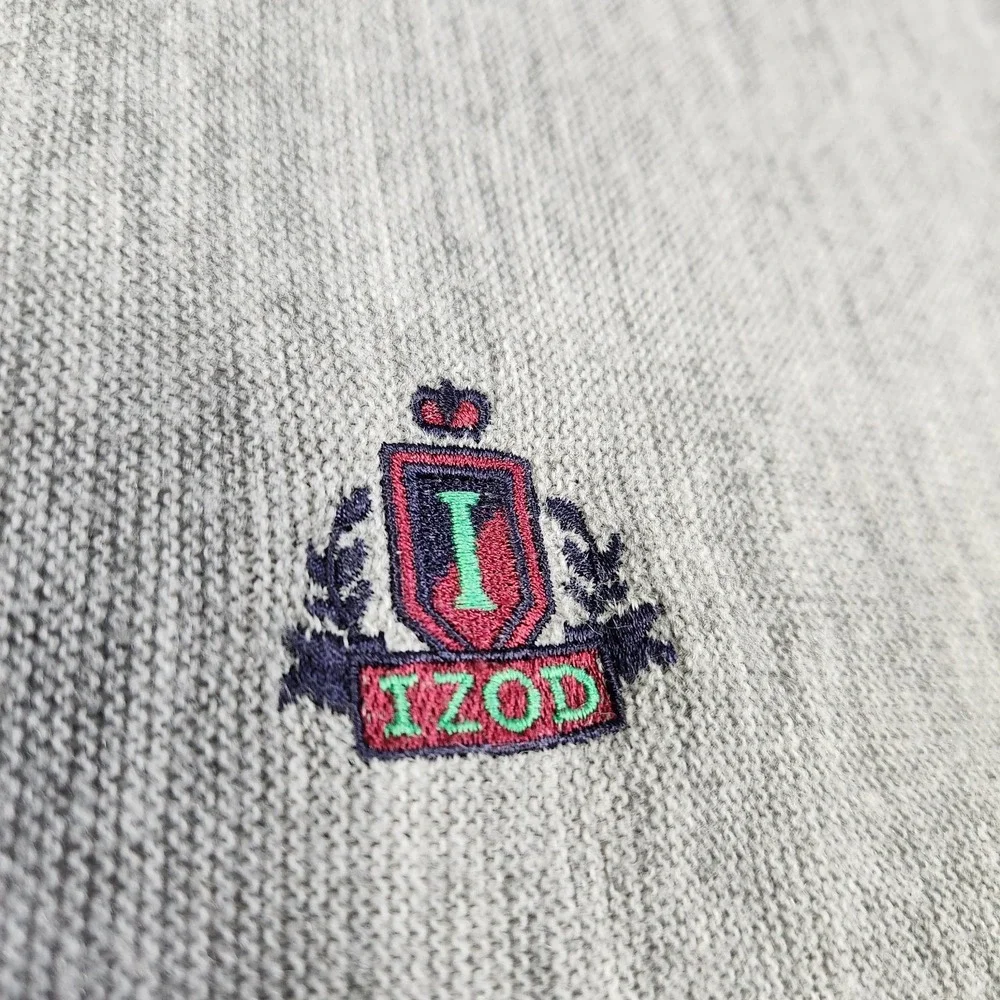 Vintage Cardigan Sweater Men XL Izod USA Made Gray V Neck Knit Preppy Tennis‎
